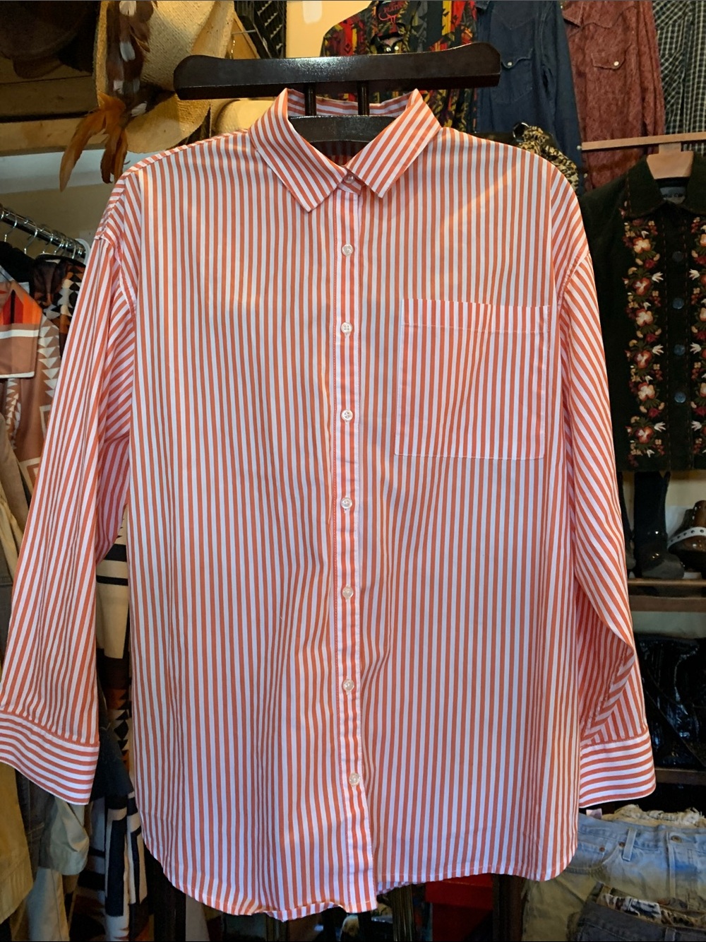 Men's Red & White Stripe Button-Up Shirt